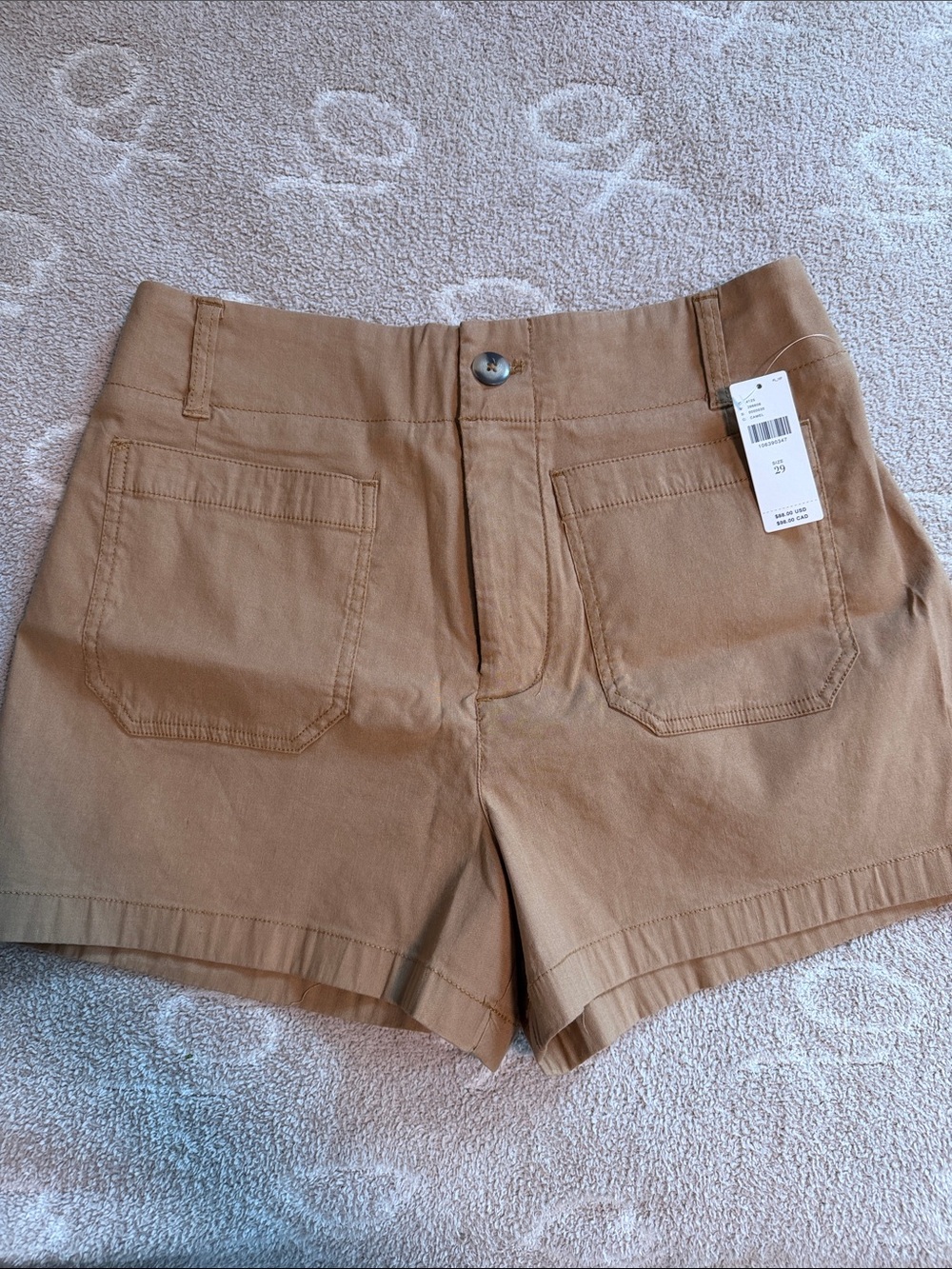 Maeve High-Waist Tan Utility Shorts